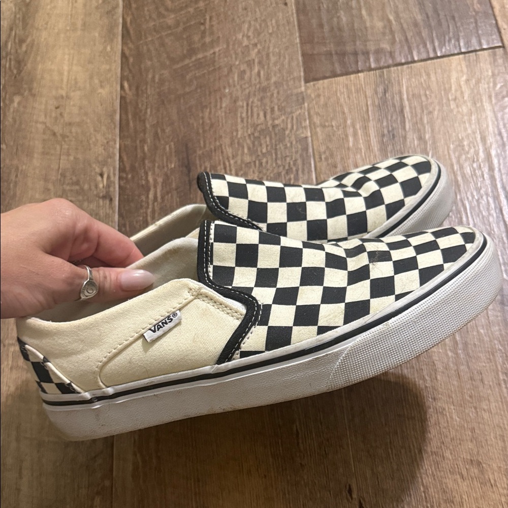 Vans Classic Black and Cream Checkerboard Slip-Ons